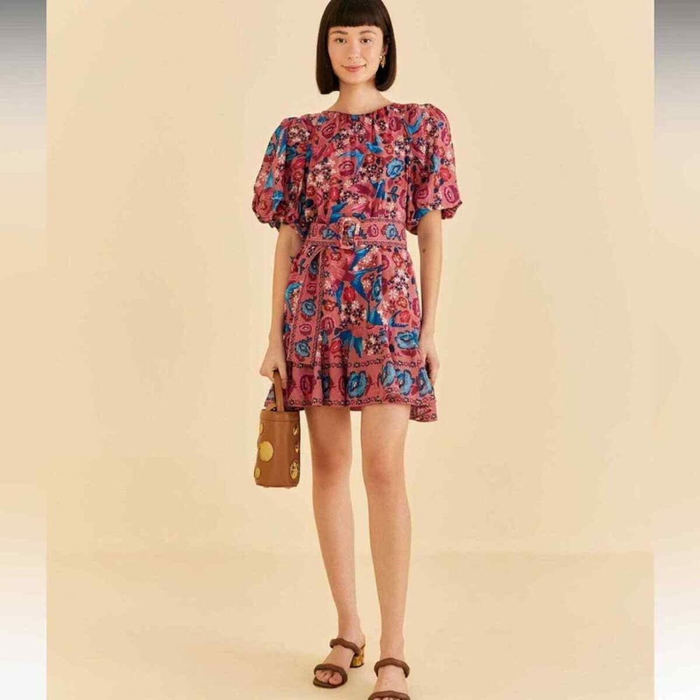 FARM Rio Red and Blue Ruffled Smocked Sundress